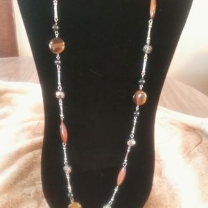 South African Tigers Eye, Pearl & Shell Necklace